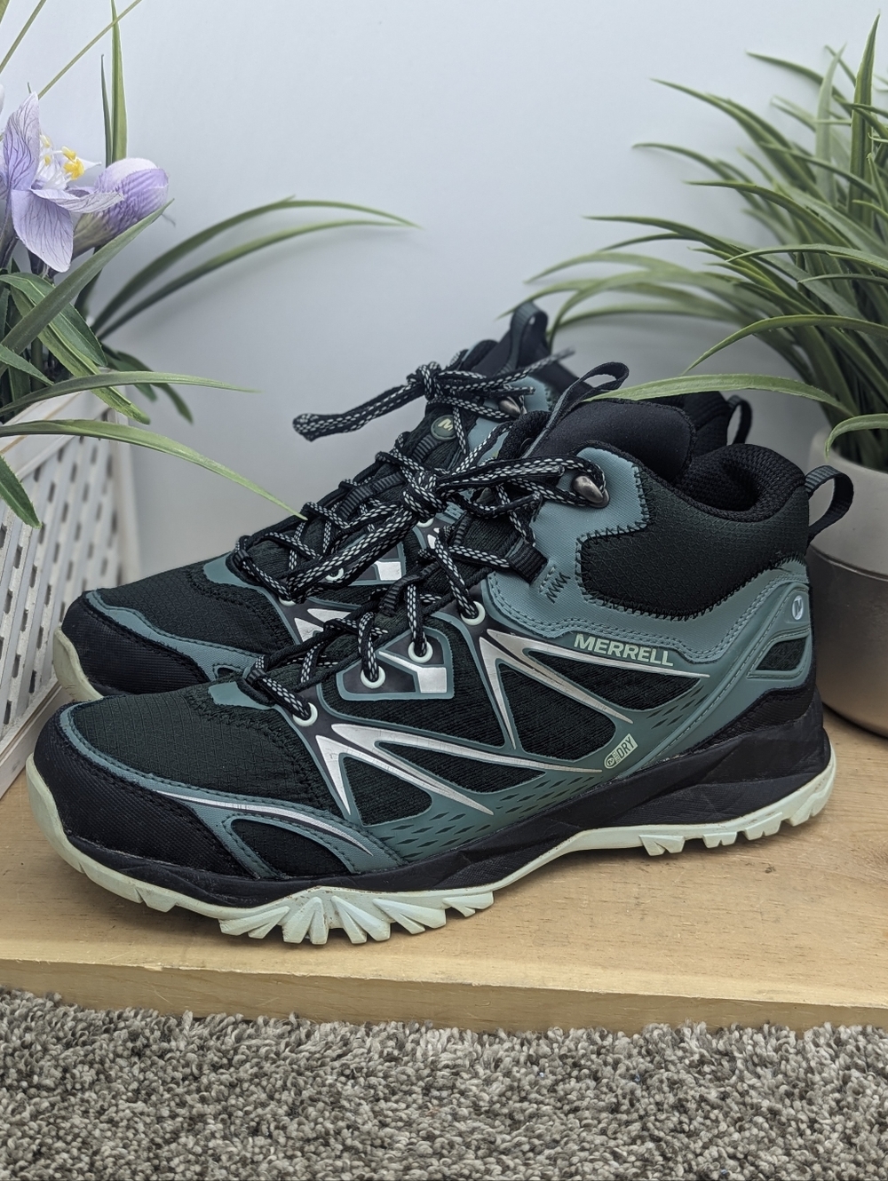 Merrell Black Teal Trail Mid-Top Hiking Boots
